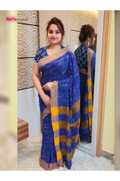 Khadi Cotton Saree With Beautiful Weave And Contrast Color Border (RAI27HSC)